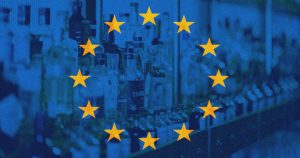 Image of wine and spirit bottles and EU flag